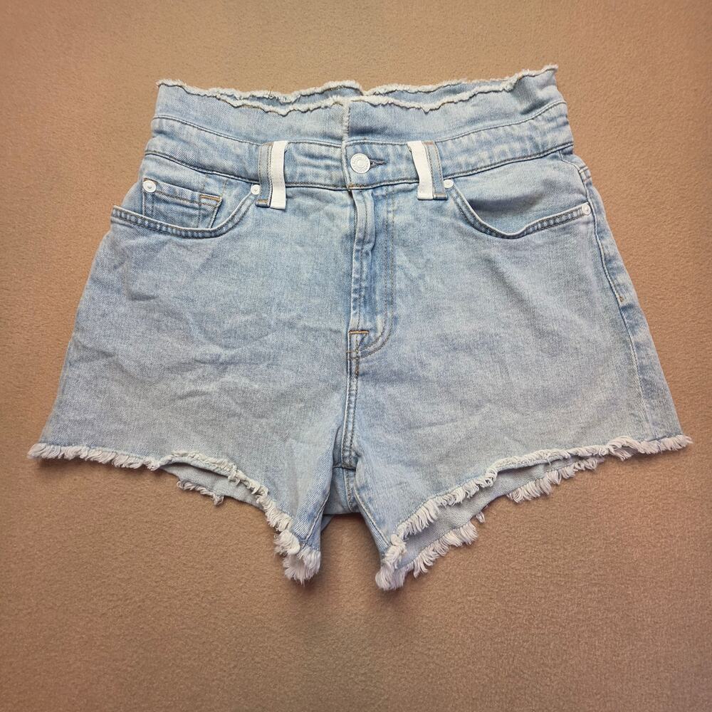 7 For All Mankind Paperbag Jean Denim Shorts Grand Street Light-Wash Sz 28
